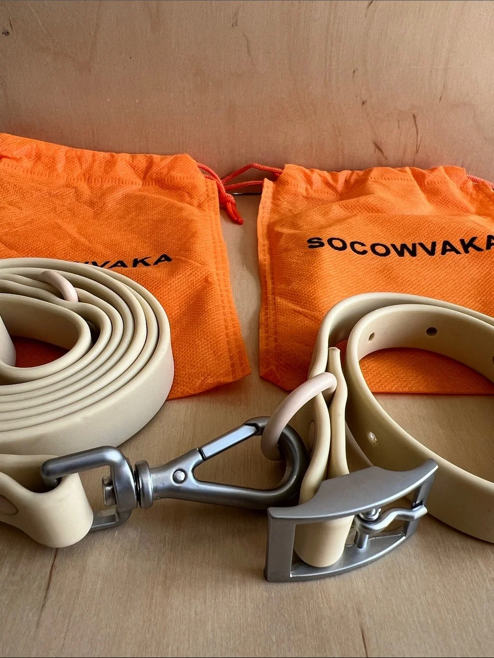 Socowvaka Beige Waterproof Dog Leash & Collar Set